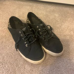 Black sperry slip ons